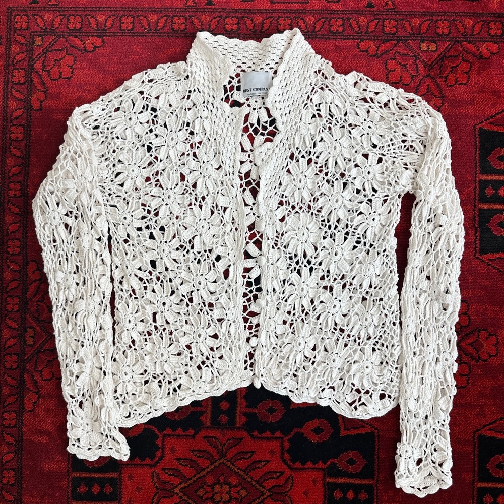 Vintage 90s cotton crochet cardigan 🤍🐩🦢